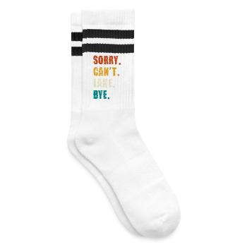 Sorry Can’t Lake Bye — Distressed Retro - Gestreifte Tennissocken - Weiß/Schwarz - Rechts