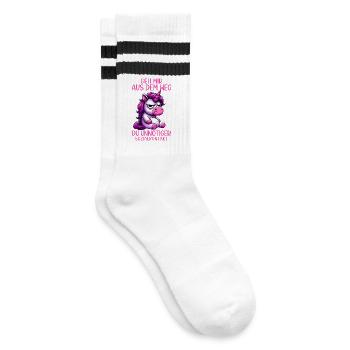 Geh mir aus dem Weg du unnötiger Sozialkontakt - Gestreifte Tennissocken - Weiß/Schwarz - Rechts