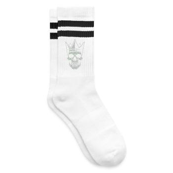 Krone Totenkopf Motiv für Skull und Rock Fans - Gestreifte Tennissocken - Weiß/Schwarz - Rechts