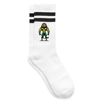 Jamaika Löwen Flagge - Gestreifte Tennissocken - Weiß/Schwarz - Rechts