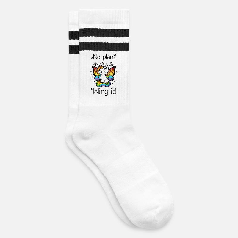 Pas de plan ? Ailez-le ! Chat licorne ailé (coloré) - Chaussettes de tennis - blanc/noir