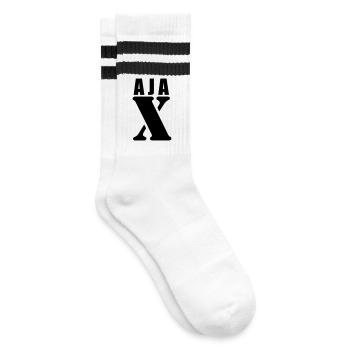 Ajax – First Name Design | Minimal Typography - Gestreifte Tennissocken - Weiß/Schwarz - Rechts