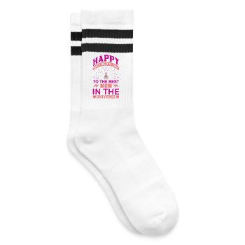 Beste Mama im Universum – Frohen Muttertag - Gestreifte Tennissocken - Weiß/Schwarz - Rechts