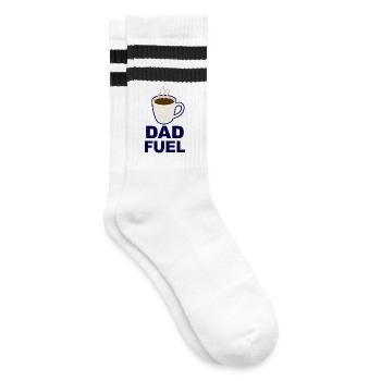 Dad Fuel – Kaffeebetriebenes Papa-Design - Gestreifte Tennissocken - Weiß/Schwarz - Rechts