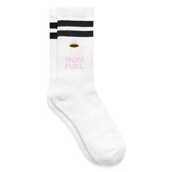 Mom Fuel – Coffee Powered Mom Design - Striped tennis socks - white/black - Right
