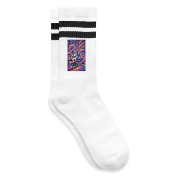 Belgrad Serbien Panorama Design - Gestreifte Tennissocken - Weiß/Schwarz - Rechts