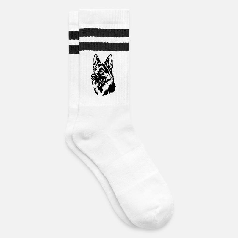 Deutscher Schäferhund Kopf Illustration - Gestreifte Tennissocken - Weiß/Schwarz