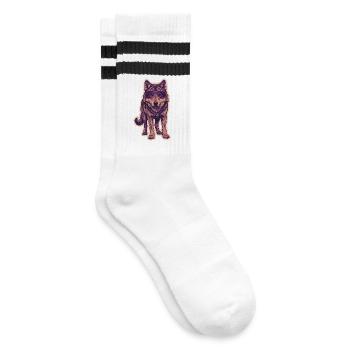 Wolf Mit Sonnenbrille - Gestreifte Tennissocken - Weiß/Schwarz - Rechts