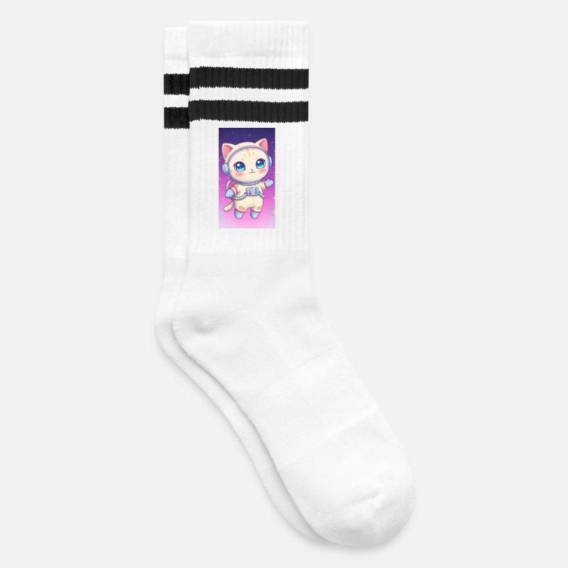 Astronaut kitten - Striped tennis socks - white/black