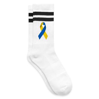 Ukrainische Friedensschleife - Gestreifte Tennissocken - Weiß/Schwarz - Rechts