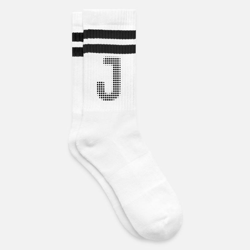 J letter dots grid - Striped tennis socks - white/black