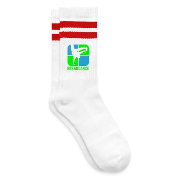 Breakdance B-Boy Streetdance Design Hip Hop Dance - Gestreifte Tennissocken - Weiß/Rot - Rechts