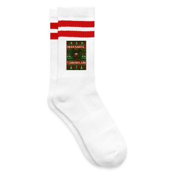 Ugly Christmas Dear Santa - Gestreifte Tennissocken - Weiß/Rot - Rechts