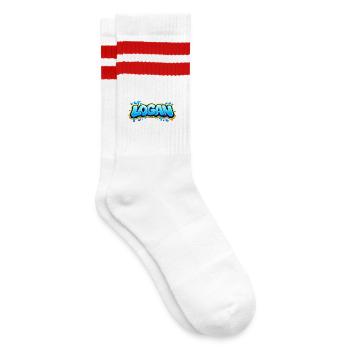 LOGAN GRAFFITI NAME FOR PERFECT GIFT PRINTABLE - Striped tennis socks - white/red - Right