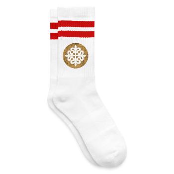 Alcantara-Kreuz im goldenen Kreis - Gestreifte Tennissocken - Weiß/Rot - Rechts