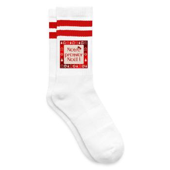 Unser erstes Weihnachten - Gestreifte Tennissocken - Weiß/Rot - Rechts