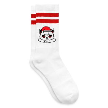 Katze Selbstbewusst Weihnachtsmütze Süß Kätzchen - Gestreifte Tennissocken - Weiß/Rot - Rechts