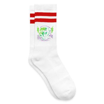 Bulldog Neon Sewing Stitch - Striped tennis socks - white/red - Right