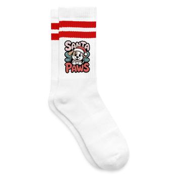 Santa Paws – Niedlicher Weihnachtshund, Geschenk - Gestreifte Tennissocken - Weiß/Rot - Rechts