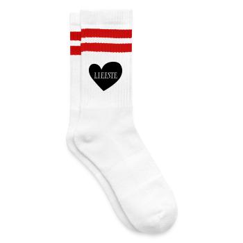 23 Liebestes Herz Rot - Gestreifte Tennissocken - Weiß/Rot - Rechts