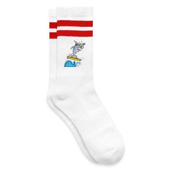 Hai und Surfen - Gestreifte Tennissocken - Weiß/Rot - Rechts