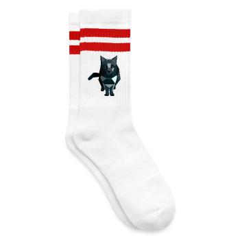 Geometrische Katze im Obsidianstil - Gestreifte Tennissocken - Weiß/Rot - Rechts