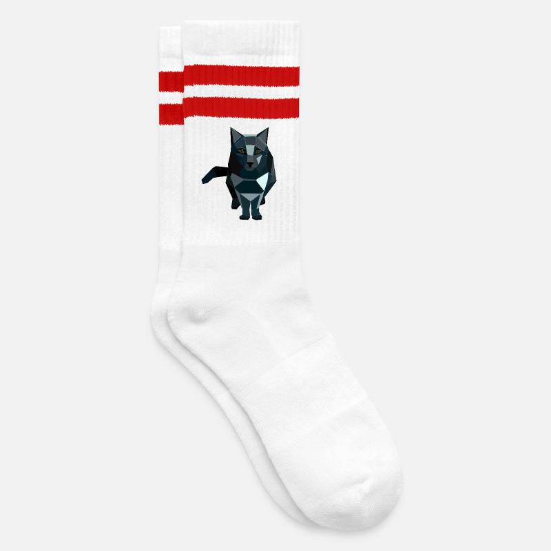 Obsidian style geometric cat - Striped tennis socks - white/red