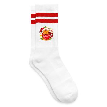 Funny Gingerbread Spicy and Caffeinated Christmas - Striped tennis socks - white/red - Right