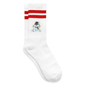 Festlicher Schneemann mit Stechpalmen - Gestreifte Tennissocken - Weiß/Rot - Rechts