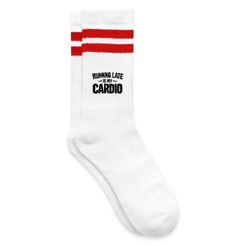 Running Late Is My Cardio Saying Quote - Striped tennis socks - white/red - Right