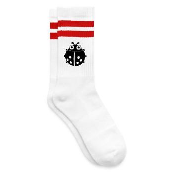 Schwarze Marienkäfer - Gestreifte Tennissocken - Weiß/Rot - Rechts