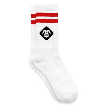Gorilla-Zahn-Logo - Gestreifte Tennissocken - Weiß/Rot - Rechts