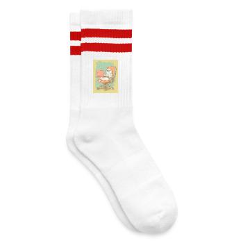 Homeoffice Level: Katze - Gestreifte Tennissocken - Weiß/Rot - Rechts