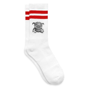 MONSTER DOLL #4 - black & white - Striped tennis socks - white/red - Right