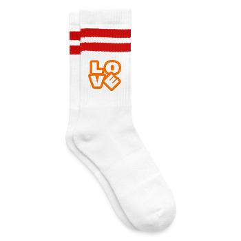 LOVE - Gestreifte Tennissocken - Weiß/Rot - Rechts