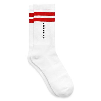Sonntag - schwarz - Gestreifte Tennissocken - Weiß/Rot - Rechts