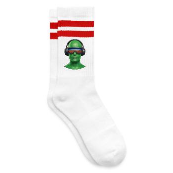 VIRTUELLE REISE – Ton & Bild - Gestreifte Tennissocken - Weiß/Rot - Rechts