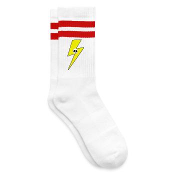 Yellow lightning bolt with white skull - Striped tennis socks - white/red - Right