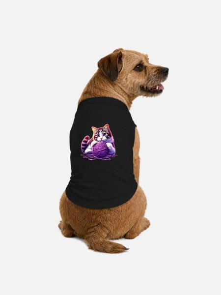 Katze spielt mit einem Wollknäuel - Premium Organic Hunde-T-Shirt - Schwarz