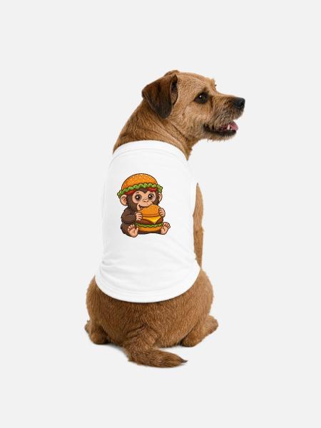 Süßer Affe mit Burger Cartoon Motiv - Premium Organic Hunde-T-Shirt - Weiß