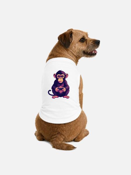 Affe am Controller zockt Konsole Gaming - Premium Organic Hunde-T-Shirt - Weiß