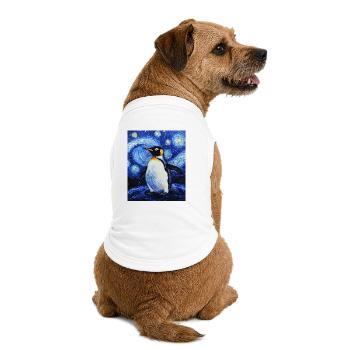 Penguin Bird Van Gogh Style Starry Night - Premium Organic Dog T-Shirt - white - Back