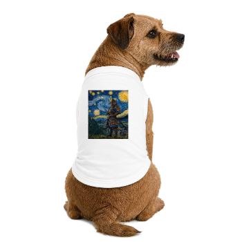 Samouraï Japon Style Van Gogh Nuit étoilée - T-shirt bio premium pour chien - blanc - Dos