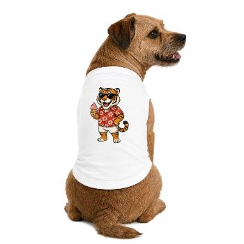 Tigre hawaïen avec un look d’été glacé - T-shirt bio premium pour chien - blanc - Dos