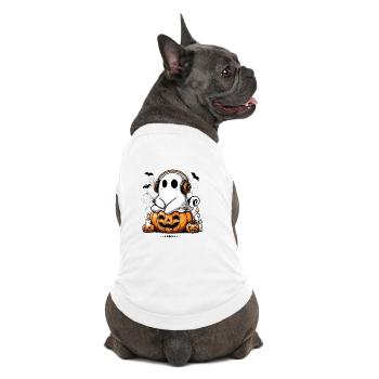 fantôme cool avec des écouteurs sur la citrouille d’halloween - T-shirt bio premium pour chien - blanc - Dos