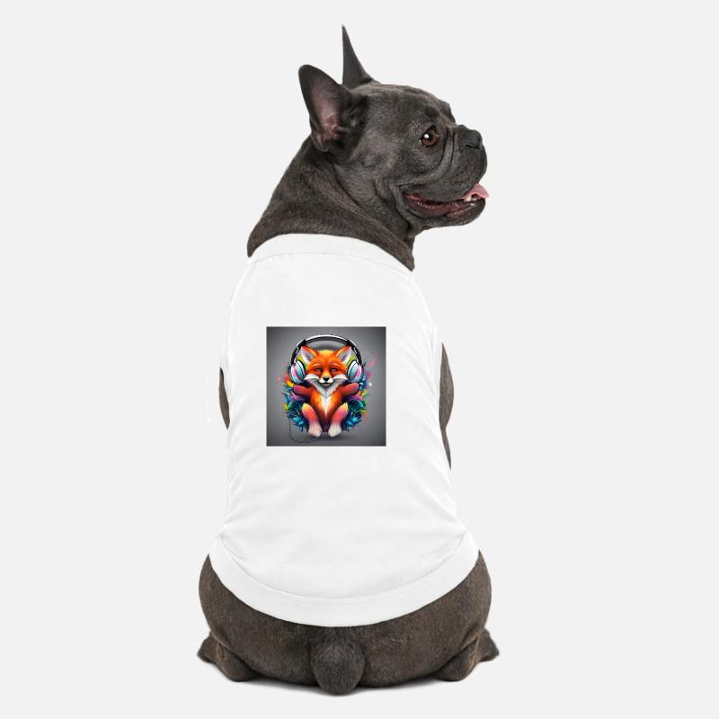 Fuchs mit Kopfhörer Farbexplosion - Premium Organic Hunde-T-Shirt - Weiß