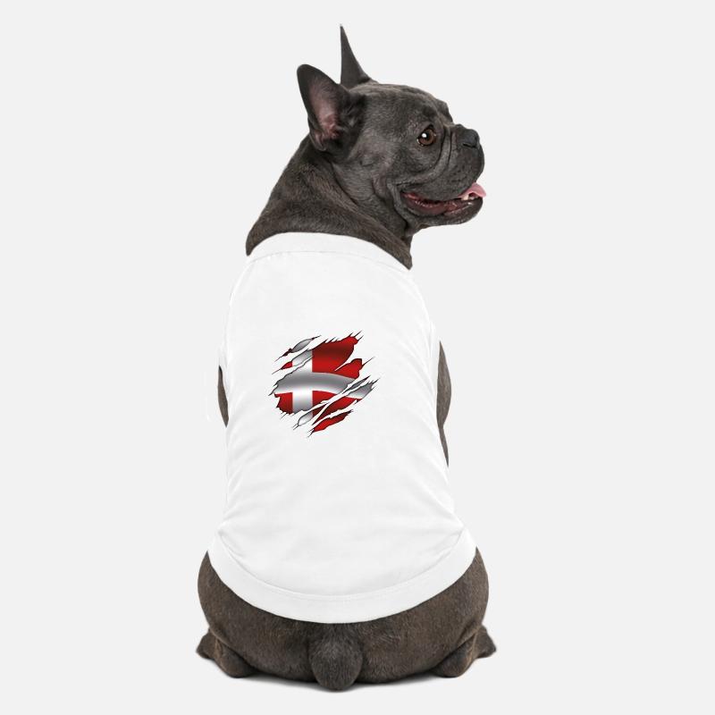 Drapeau du Danemark - Danemark - Drapeau déchiré - T-shirt bio premium pour chien - blanc