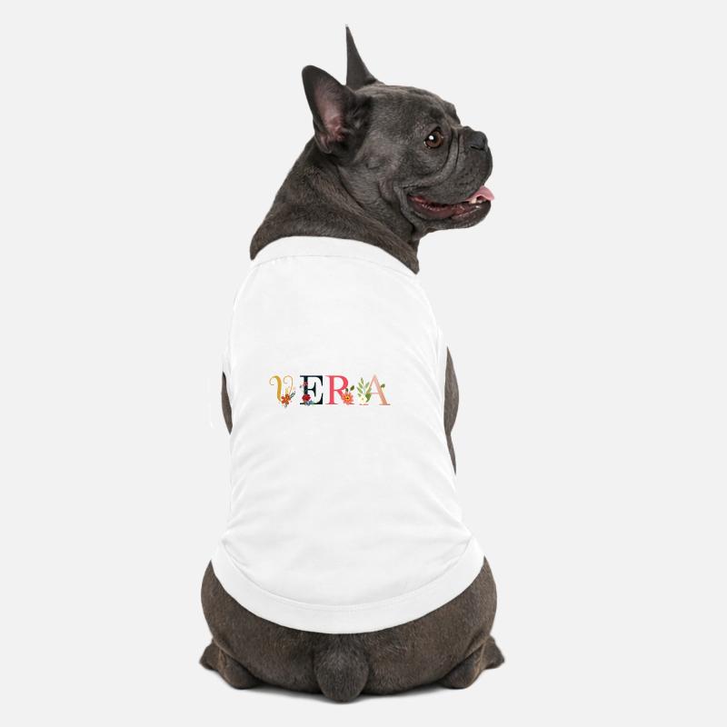 Le nom VERA est décoré de fleurs - T-shirt bio premium pour chien - blanc