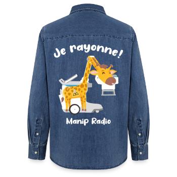 Je rayonne Manip radio Girafe Radiologie médicale - Chemise en denim femme bio Stanley/Stella - bleu moyen délavé  - Dos - AI Model Female 172 light (172cm)