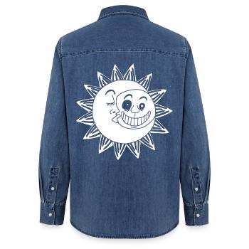 Meeting of the moon and the sun (white) - Women’s Organic Denim Shirt by Stanley/Stella - mid washy  - Back - AI Model Female 172 light (172cm)